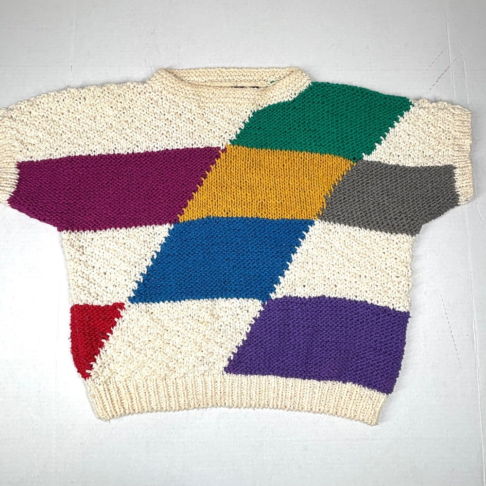 VTG Liz Claiborne Patchwork Knit Sweater 80s Colorful Patten Small Fall GUC